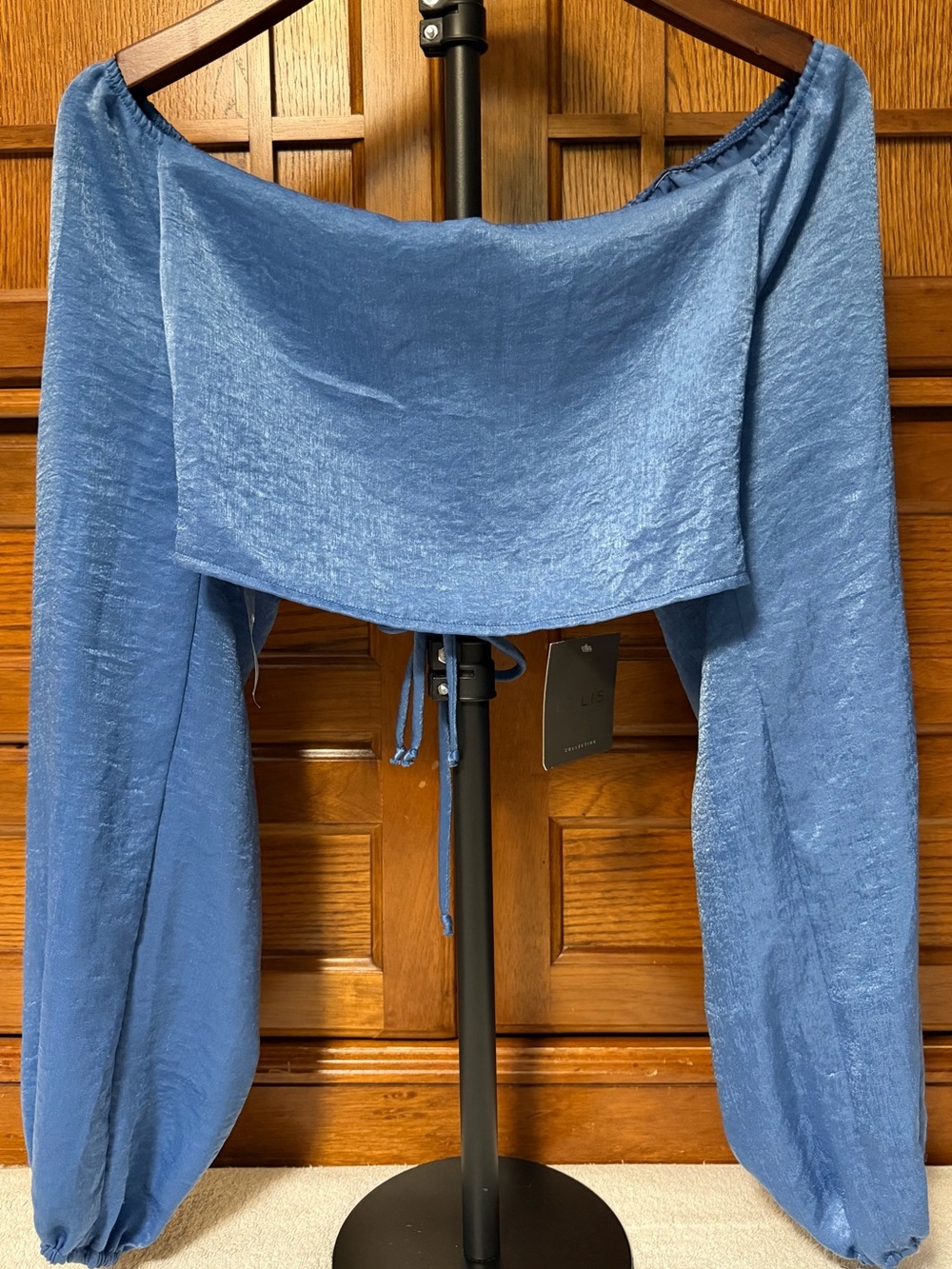 NWT Le Lis Open Tie Back Crop Balloon Sleeve Blouse Clubwear Boutique Peasant